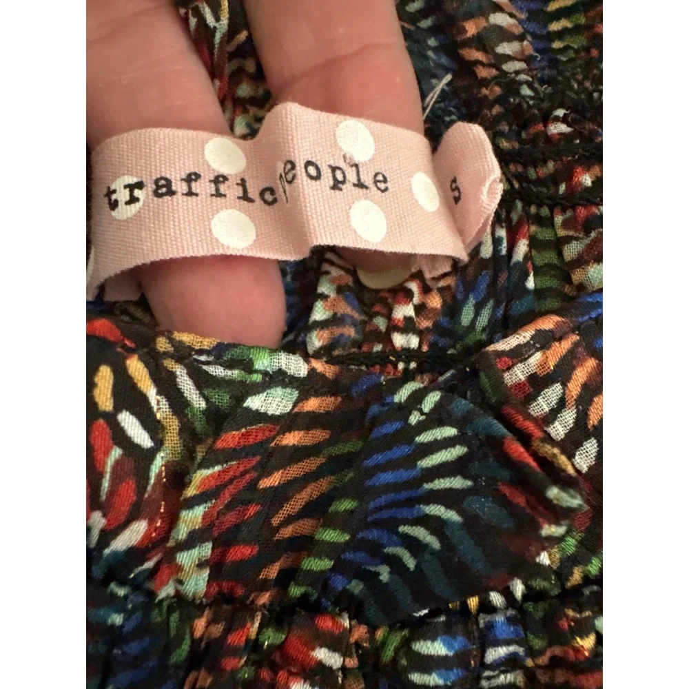 Traffic People Smocked Peasant Blouse Abstract Print Puff Sleeve Women Small - Picture 3 of 7